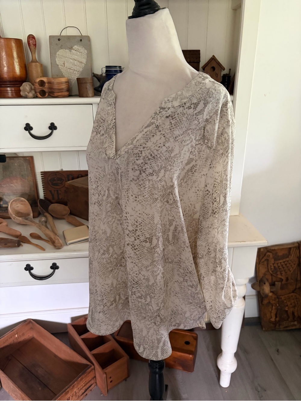 Chaus Taupe Snake-Print V-Neck Tunic